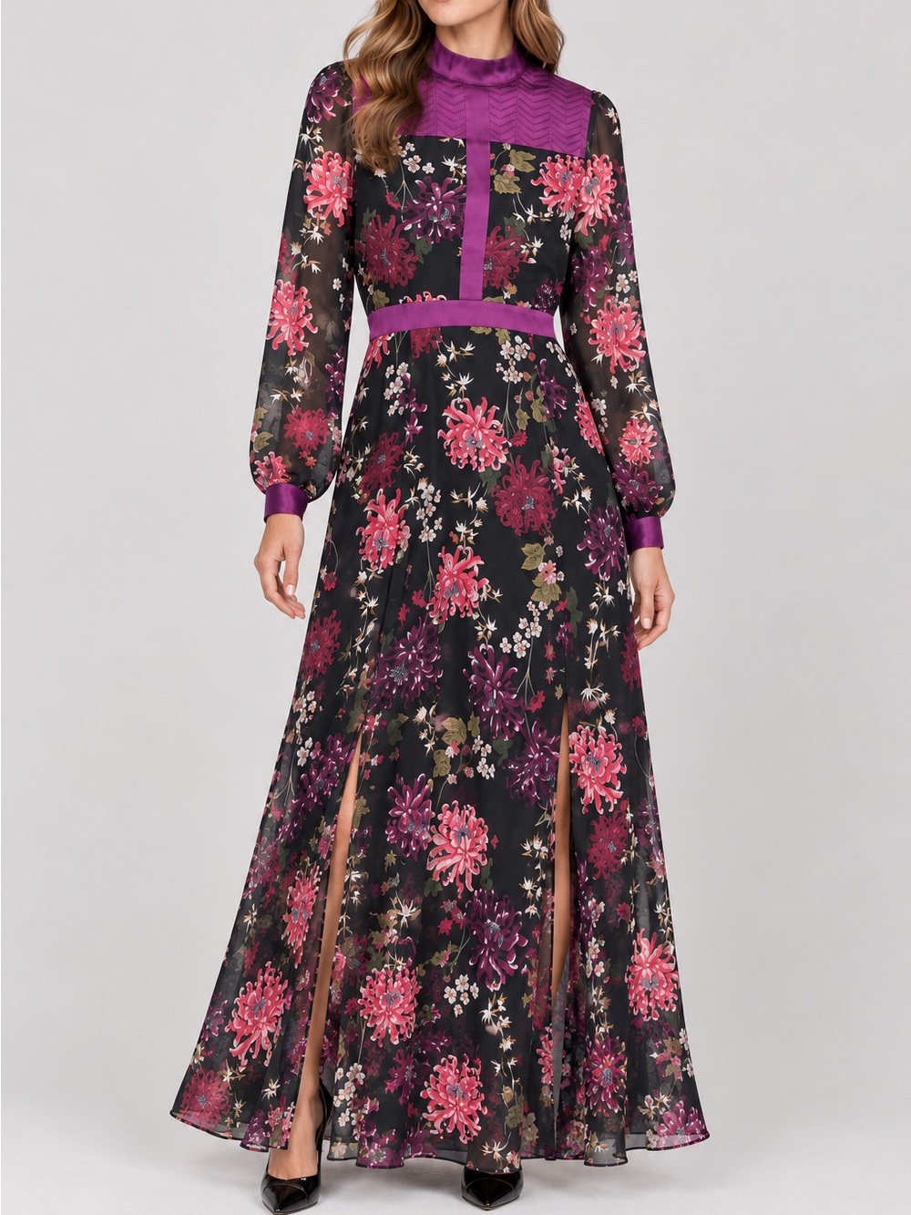 Karen Millen Black Oriental Floral Long Sleeve Dress Women’s 4 Moody Romantic